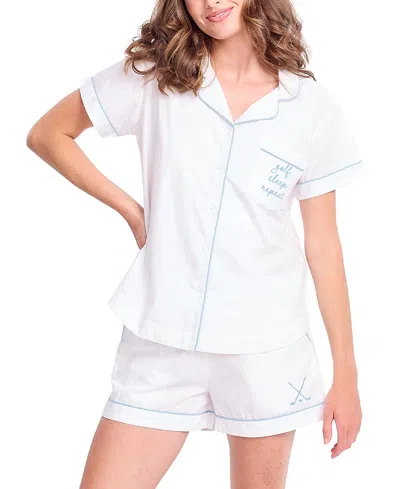 Ame & Lulu Women's Short Pajama Set In White