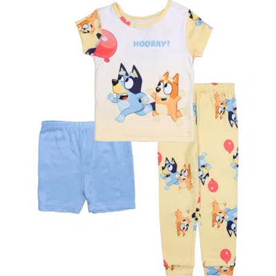 Ame Kids'  Bluey Fitted 3-piece Pajama Set In Yellow
