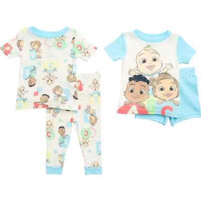 Ame Cocomelon Cotton Four-piece Pajamas In Ivory/blue Assorted