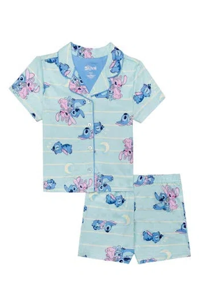 Ame Kids'  Disney® Lilo & Stitch Milky Jersey Two-piece Short Pajamas In Blue