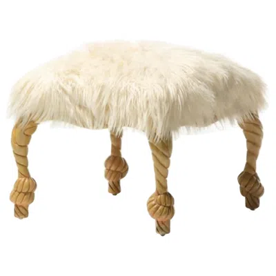 Pre-owned A.m.e Fournier Napoleon Iii Style Twisted Rope Frame Ottoman In Sand