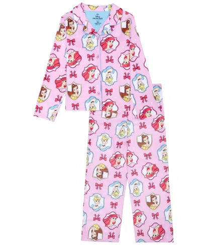 Ame Kids' Girls' 4-10 Princess Frs Disney Princess Long-sleeve Button-front Pajama, 2-piece Set In Pink