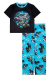 Ame Little And Big Boys 2-piece Monster Jam Short Sleeve Top And Open Leg Pants Pajama Set In Blue