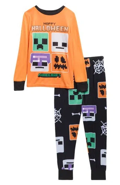Ame Kids' Scare Team Minecraft Two-piece Pajama Set In Orange