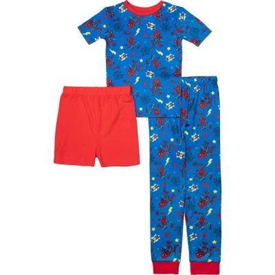 Ame Kids' Spider-man Cozy Jersey 3-piece Pajama Set In Blue