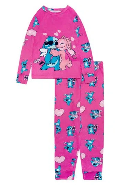 Ame Kids' Stitch I Heart U Long Sleeve Pajamas In Pink