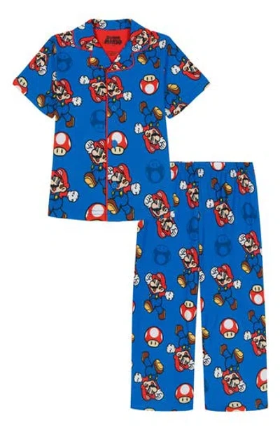 Ame Kids' Super Mario Button Down Pajama Set In Blue