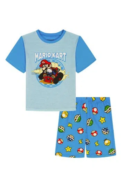 Ame Kids' Super Mario Print Fitted Two-piece Short Pajamas In Blue