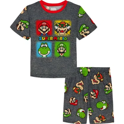 Ame Kids' Super Mario Print Fitted Two-piece Short Pajamas In Gray