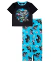 Ame Little And Big Boys 2-piece Monster Jam Short Sleeve Top And Open Leg Pants Pajama Set In Blue