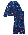 Ame Little And Big Boys 2-piece Spiderman Notch Collar Top And Open Leg Pants Pajama Set In Blue