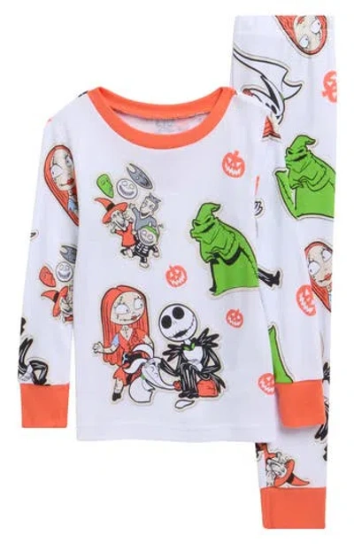 Ame Kids'  Nightmare Before Christmas Fitted Cotton Two-piece Pajamas In White
