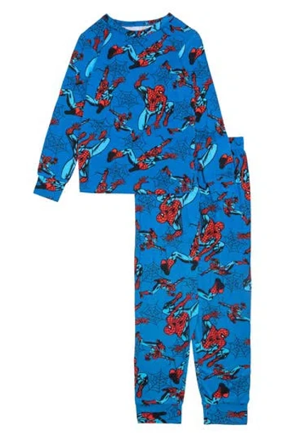 Ame X Marvel® Kids' Spider-man Jersey Web Pajamas In Blue