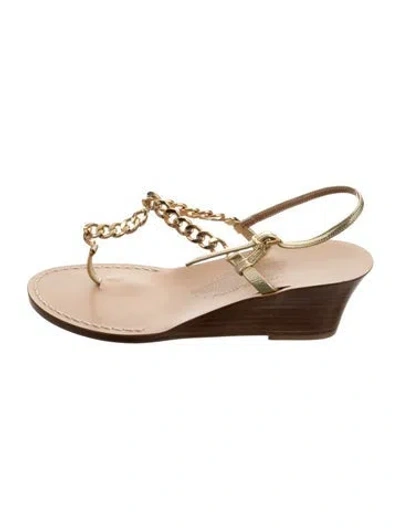 Pre-owned Amedeo Leather Slingback Sandals In Gold