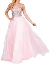 Amelia Couture Beaded Off Shoulder Organza Gown In Pink In Pink