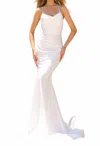 Amelia Couture Cowl-neck Long Formal Prom Dress With Train In White In White
