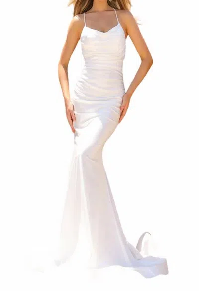 Amelia Couture Cowl-neck Long Formal Prom Dress With Train In White