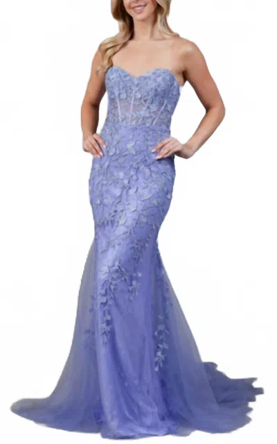 Amelia Couture Embroidered Strapless Mermaid Dress In Periwinkle In Blue