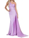 Amelia Couture Fitted One Shoulder Lycra Gown In Lilac In Blue