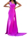 Amelia Couture Fitted One Shoulder Lycra Gown In Magenta In Pink