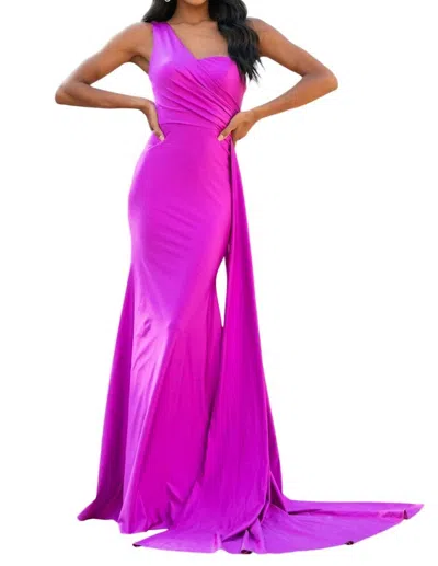 Amelia Couture Fitted One Shoulder Lycra Gown In Magenta In Pink