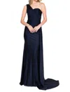 Amelia Couture Fitted One Shoulder Lycra Gown In Navy In Blue