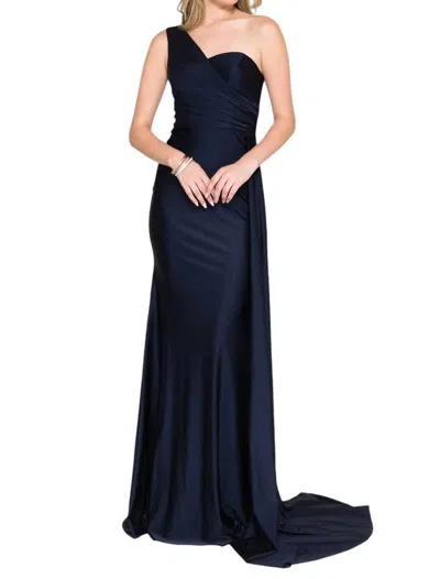 Amelia Couture Fitted One Shoulder Lycra Gown In Navy In Blue