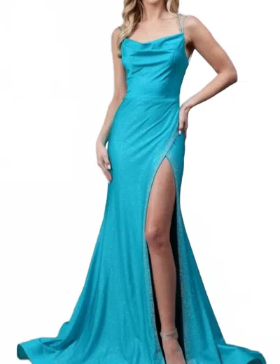 Amelia Couture Glitter Jersey Sleeveless Maxi Dress In Aqua In Blue