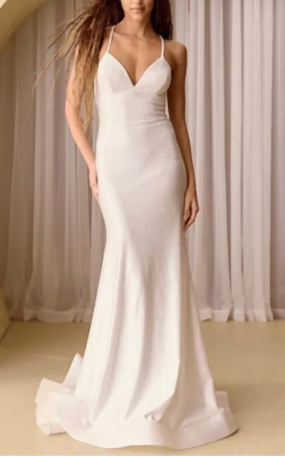 Amelia Couture Hot Stone Jersey Fitted Gown In Ac3018 In Beige