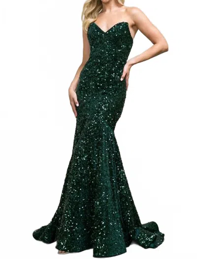 Amelia Couture London Sequin Gown In Emerald Green