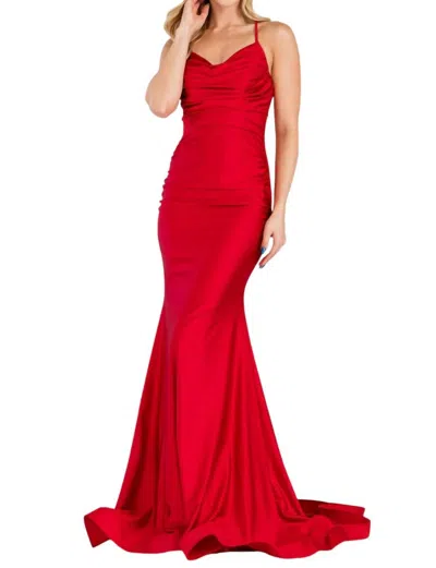 Amelia Couture Lycra Cowl Neck Mermaid Gown In Red