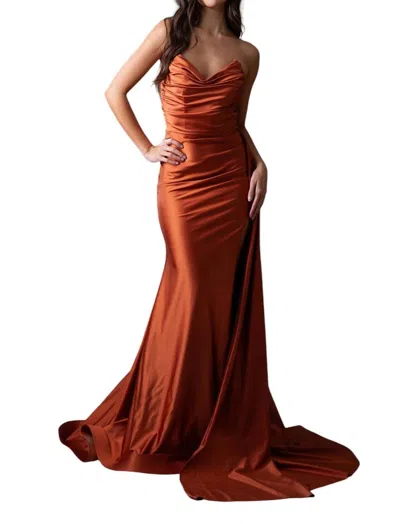 Amelia Couture Lycra Fitted Strapless Slit Gown In Cinna In Multi