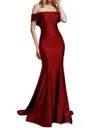 Amelia Couture Lycra Off Shoulder Mermaid Dress In Burgundy In White