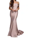 Amelia Couture Lycra Off Shoulder Mermaid Dress In Dusty Rose In Multi