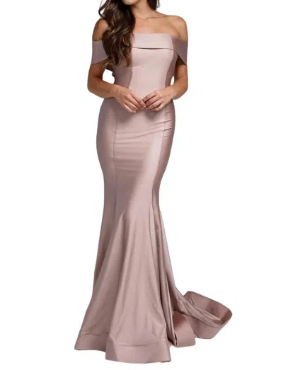 Amelia Couture Lycra Off Shoulder Mermaid Dress In Dusty Rose In Multi