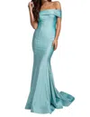 Amelia Couture Lycra Off Shoulder Mermaid Dress In Light Blue In Blue