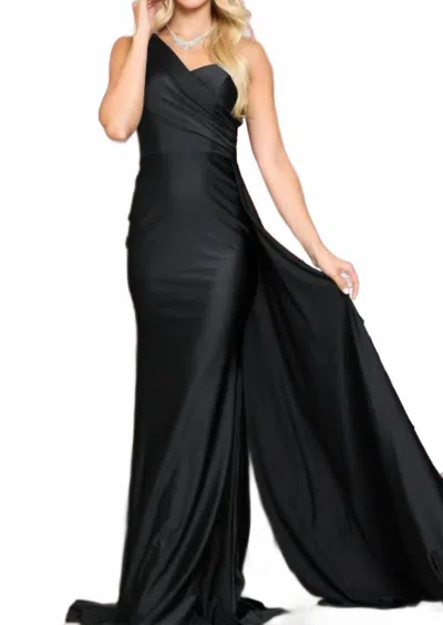 Amelia Couture One Shoulder Gown In Black