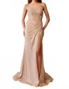 Amelia Couture Sequin Strapless Gown With High Slit In Gold