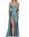 Amelia Couture Strapless Beaded Top Gown In Light Teal In Blue