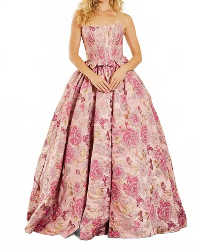 Amelia Couture Strapless Flower Bow Detail Prom Gown In Pink