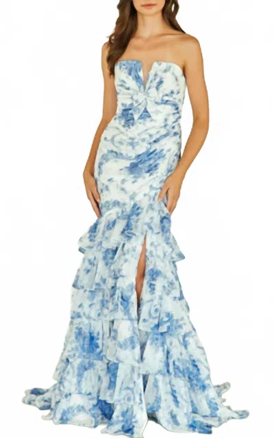 Amelia Couture Strapless Ruffled Full-length Dress In Blue