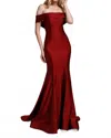 Amelia Couture Lycra Off Shoulder Mermaid Dress In Burgundy In Red