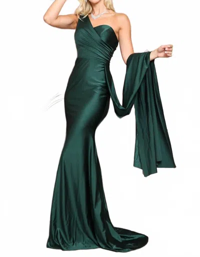 Amelia Couture Verona Stretch Satin Dress In Emerald Green