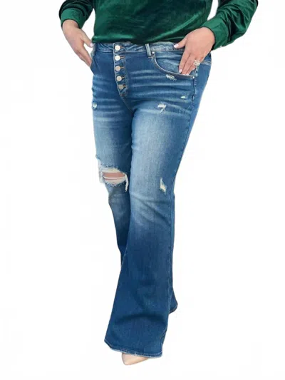 Amelia K. Luxe New York Button Down Flare Jean In Dark Rinse In Blue