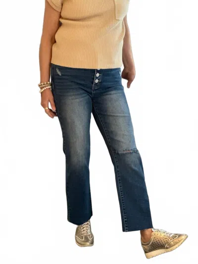 Amelia K. Luxe Raw Hem Button Fly Jeans In Med Rinse In Multi