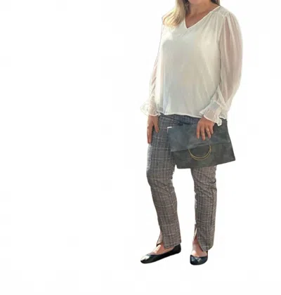 Amelia K. Luxe Smocked Wrist Novelty Blouse In White