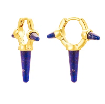 Amelia Roxanna Jewellery Women's Gold / Blue Lapis Cone Hoops In Multi