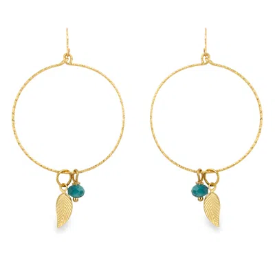Amelia Roxanna Jewellery Women's Gold / Blue Sparkle Hoop Gem Leaf Earrings