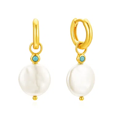Amelia Roxanna Jewellery Women's Gold / Blue / White Turquoise & Pearl Huggie Hoops In Multi