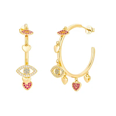 Amelia Roxanna Jewellery Women's Gold Evil Eye Charm Hoops